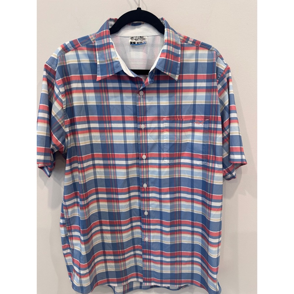 Salt Life SLX Men's Button Up Shirt Large Plaid Short Sleeve Fishing Performance